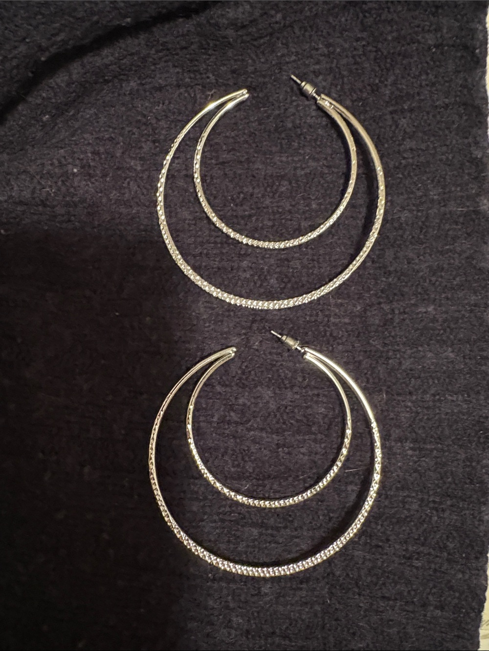 Silver Textured Double Hoop Earrings - Women Jewelry